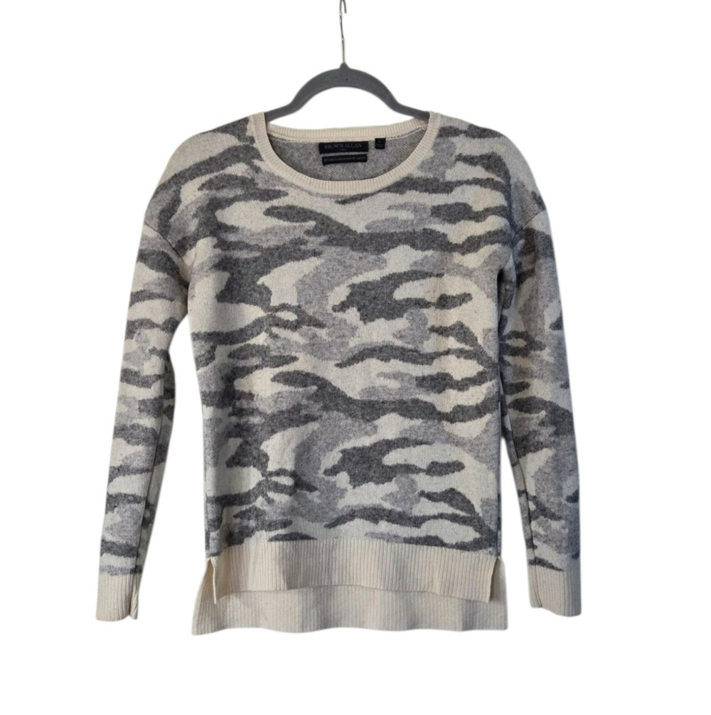 Brown Allan Merino Wool Cashmere Camouflage Soft Crewneck Sweater, Women's XS